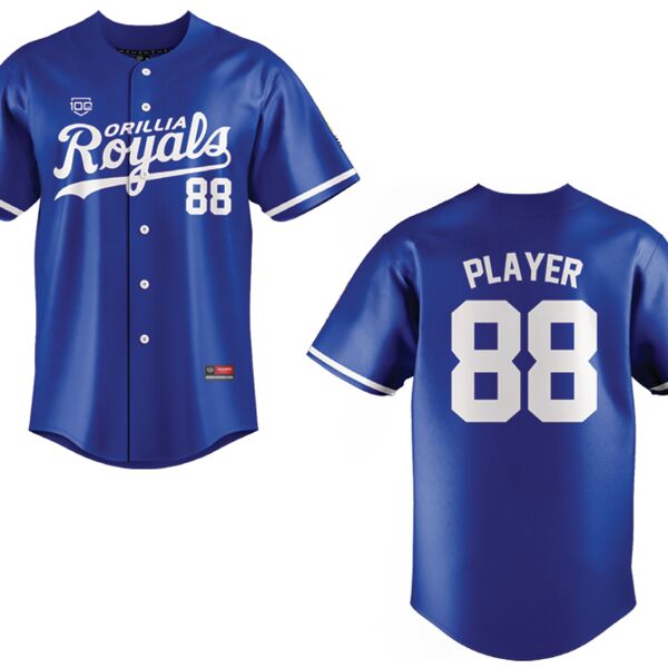 Orillia Royals Sublimated Full Button Baseball Jersey Navy - Adult Thumbnail