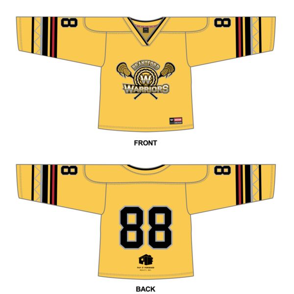 Brantford Warriors Box Lacrosse V-Neckline Jersey (with sponsor logo) - Youth Thumbnail
